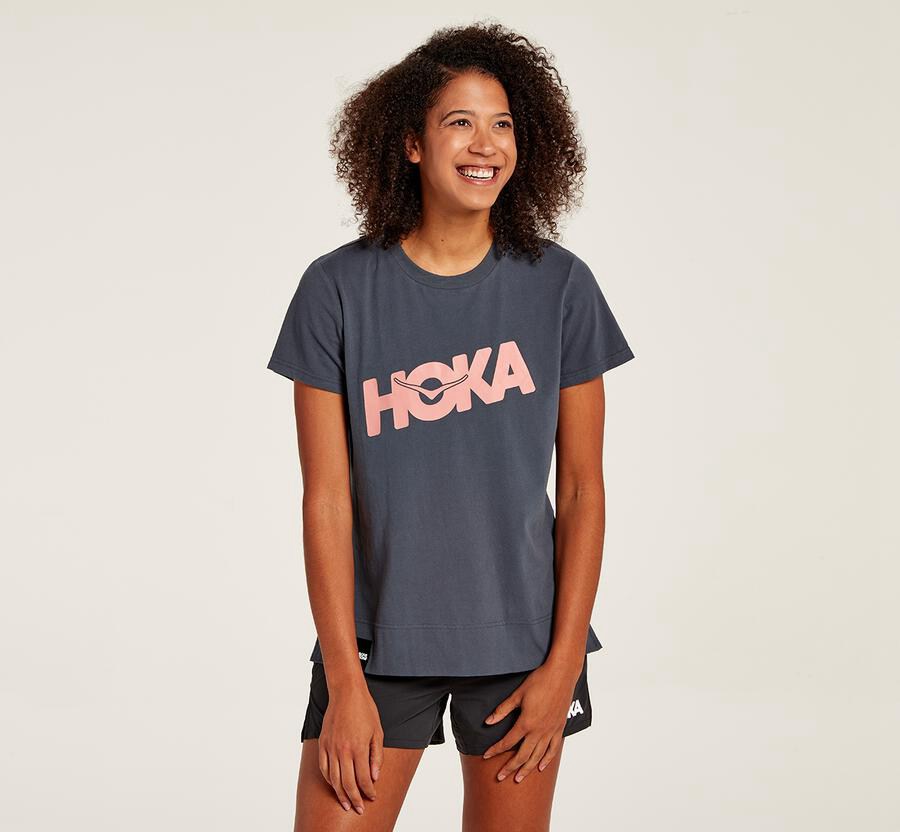 Hoka One One Tee Womens Blue - Brand - 96501TSFJ